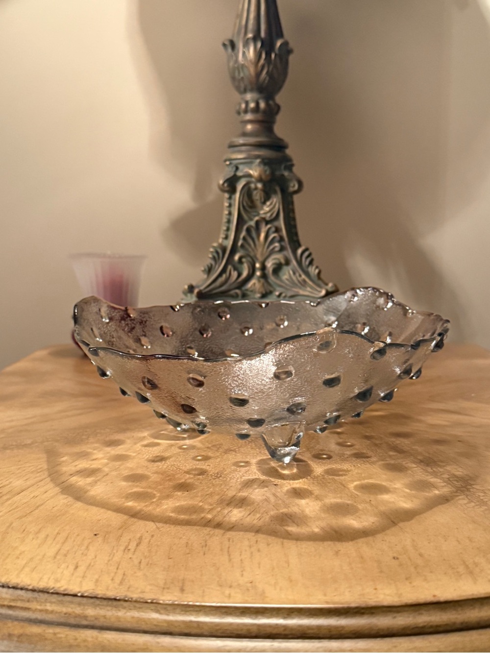 Vintage Amethyst Purple Hobnail 3-Footed Art Glass Bowl - Cottagecore Decor